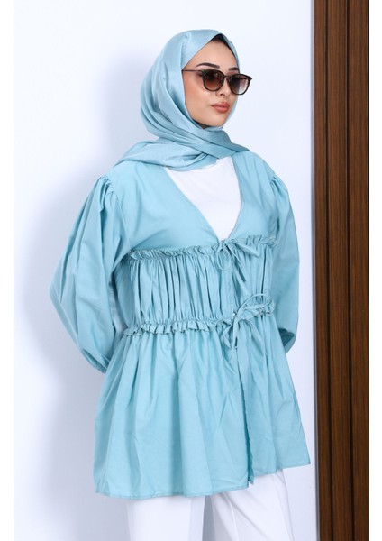 Mint Ön Bağlamalı Fırfırlı Kimono modelleri