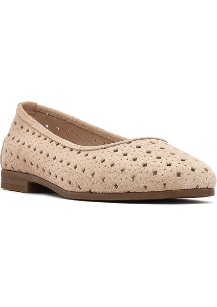 Kadın Bej Desenli Süet Deri Babet 25SFD291310