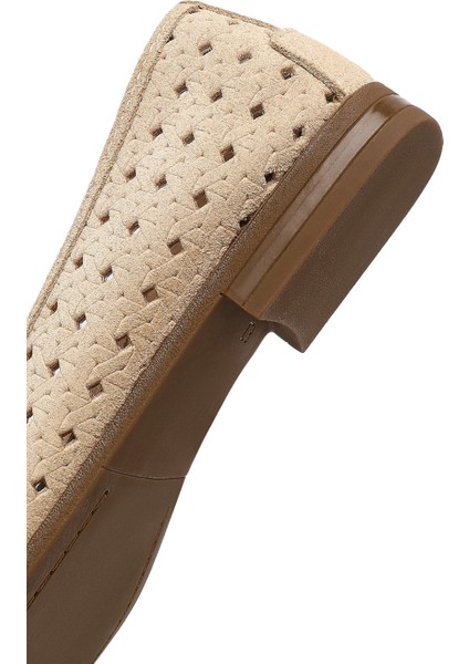 Kadın Bej Desenli Süet Deri Babet 25SFD291310