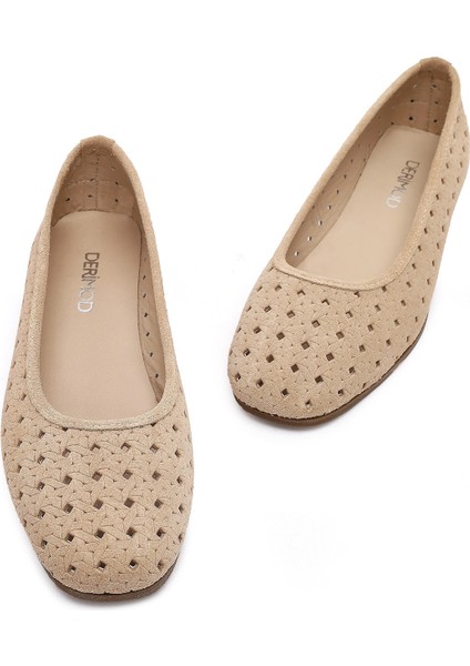Kadın Bej Desenli Süet Deri Babet 25SFD291310