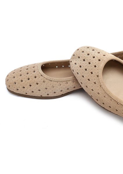 Kadın Bej Desenli Süet Deri Babet 25SFD291310