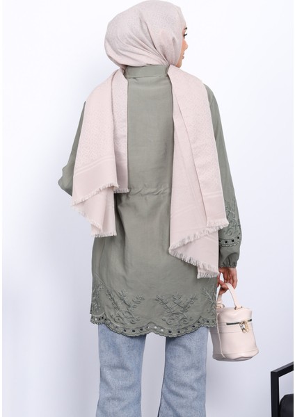 Haki Bel Lastikli Nakış Detaylı Trenç fırsatları