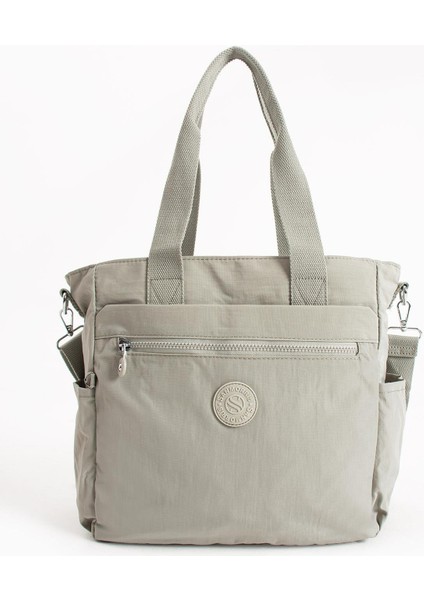 Kadın Büyük Boy Bölmeli Suya Dayanıklı Çapraz ve Omuz Askılı Çanta Gri