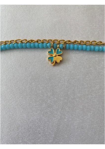 Yonca Yapraklı Bileklik Açık Mavi Altın Renk fiyatları