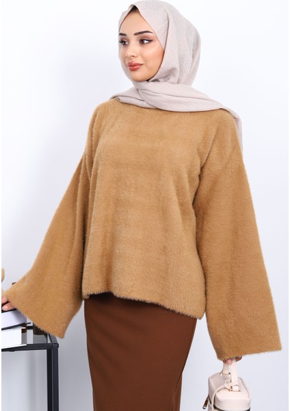 Bisküvi Bisiklet Yaka Oversize Angora Yumoş Triko Kazak