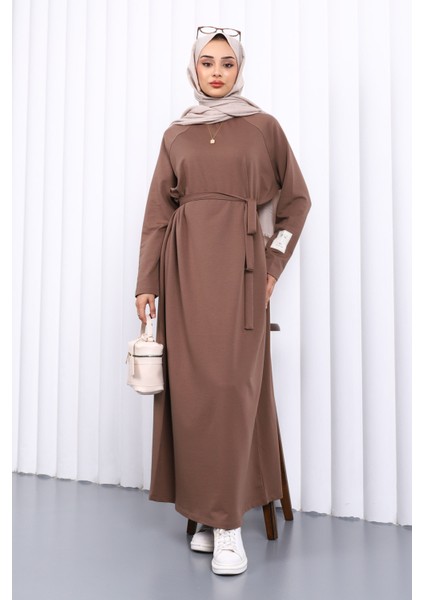 Koyuv Vizon Bisiklet Yaka Bel Kuşaklı Elbise