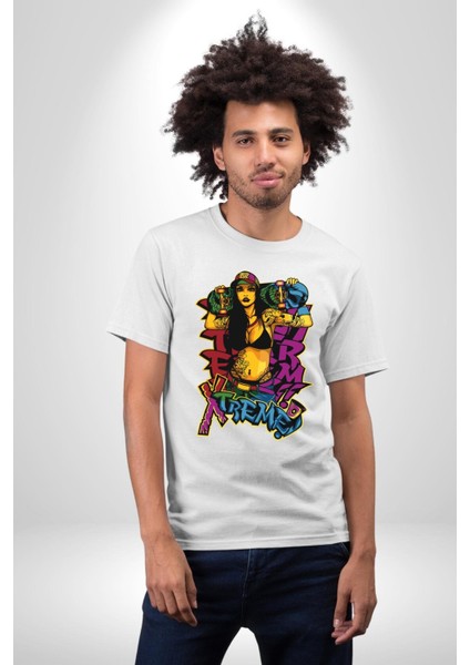 Kayakcı Kız Grafik Baskılı Pamuklu Penye Kadın Erkek Beyaz Tişört fırsatları