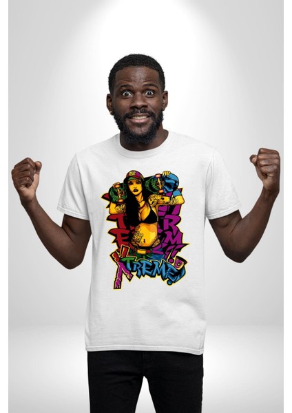 Kayakcı Kız Grafik Baskılı Pamuklu Penye Kadın Erkek Beyaz Tişört indirimleri