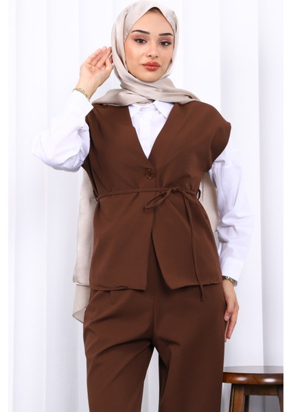 Kahverengi Yelek Pantolon Ikili Takım modelleri