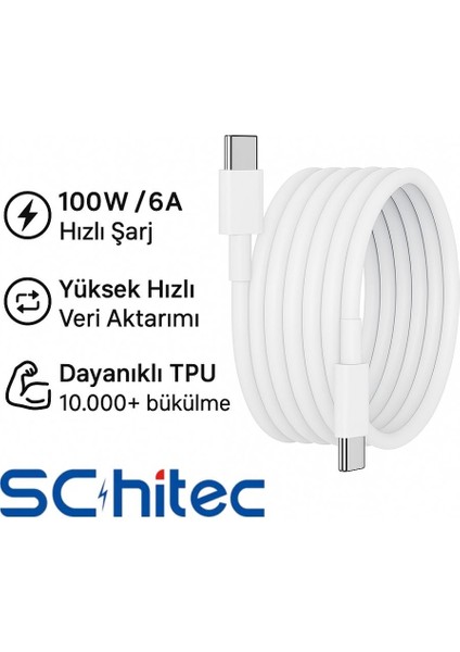 3 Paket 6A 100W Type-C To Type-C Hızlı Data ve Süper Şarj Kablosu 1 Metre / 2 Metre / 3 Metre Beyaz SX102030 fiyatları