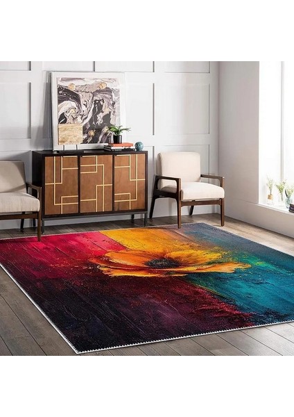 , Makinede Yıkanabilir, Kaymaz Taban, Dijital Baskı, Kare, Çok Renkli, Salon Halısı, Oturma Odası Halısı, Mutfak Halısı
