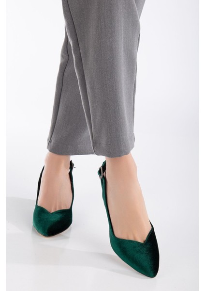 Milika Haki Yeşili Kadife Sivri Burunlu Topuklu Kadın Ayakkabı modelleri