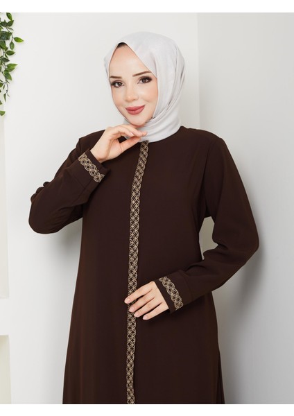 Gündelik Hac ve Umrelik Nakış ve Taş Detaylı Ferace