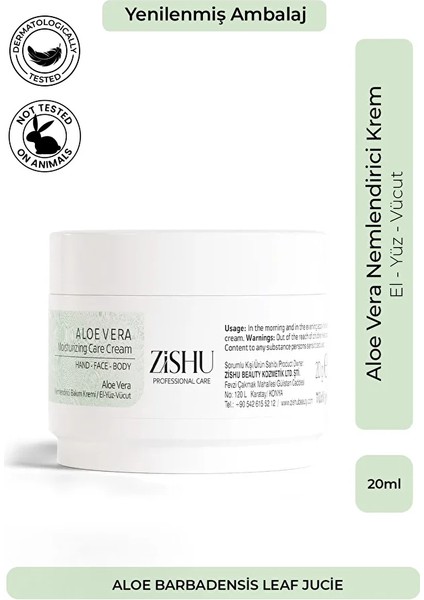 ZİSHU Aloe Vera Nemlendirici Krem – El, Yüz ve Vücut 20 ml
