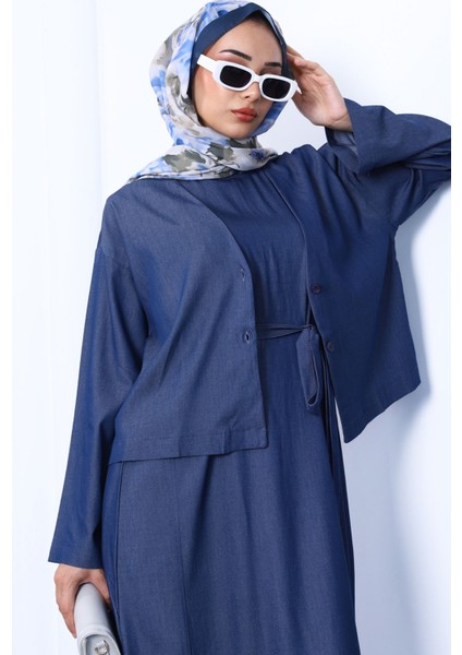 Lacivert Tensel Kot Gömlek Elbise Kombin fırsatları