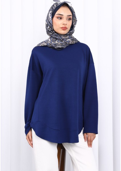 Lacivert Bisiklet Yaka Modal Sweat