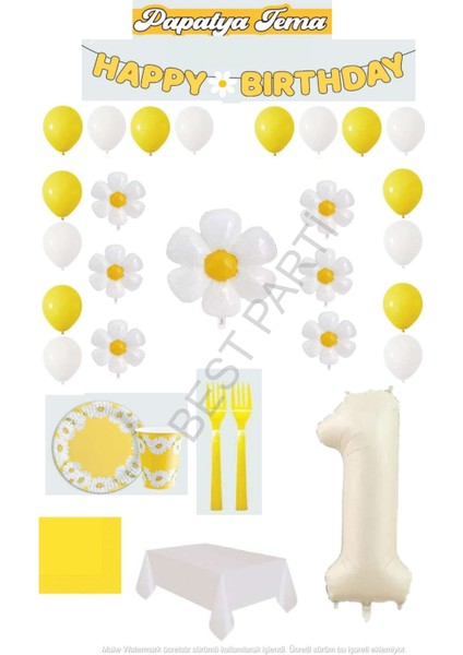 Best 1 Yaş Papatya Temalı Doğum Günü Parti Seti