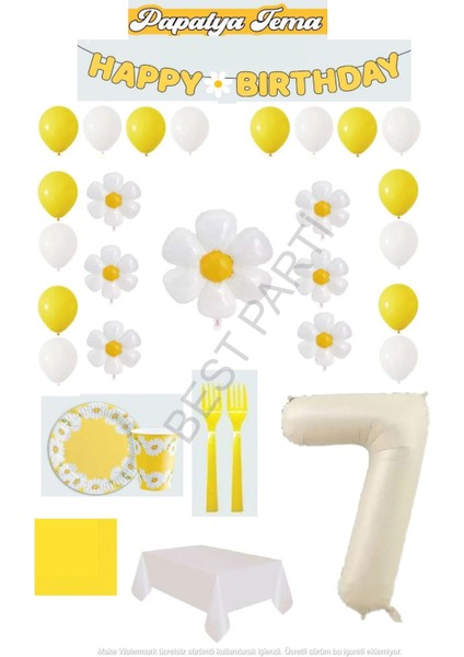 Best 7 Yaş Papatya Temalı Doğum Günü Parti Seti