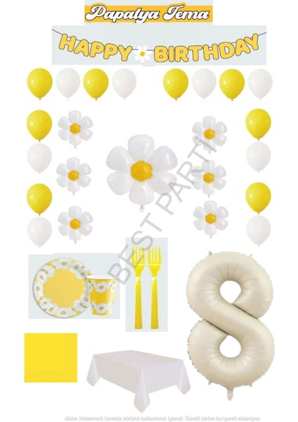 Best 8 Yaş Papatya Temalı Doğum Günü Parti Seti