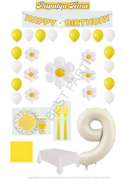 Best 9 Yaş Papatya Temalı Doğum Günü Parti Seti