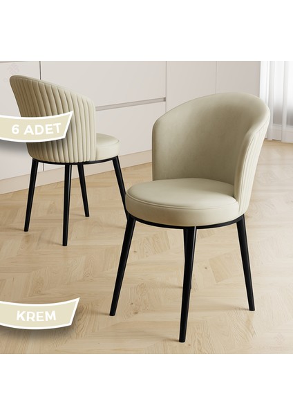 Risa Serisi 6 Adet Mutfak Sandalyesi Siyah Metal Ayak 1.sınıf Babyface Kumaş
