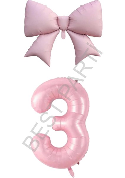 Pembe Renk Fiyonk Rakam Folyo Balon Seti Yaş 3