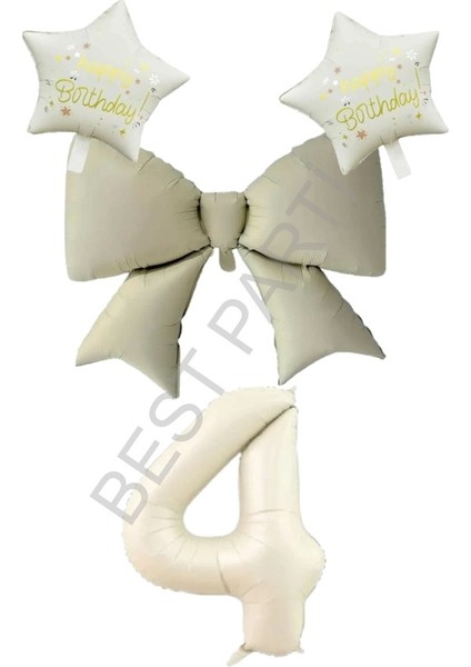 Krem Renk Yıldız Fiyonk Rakam Folyo Balon Seti 3 Yaş