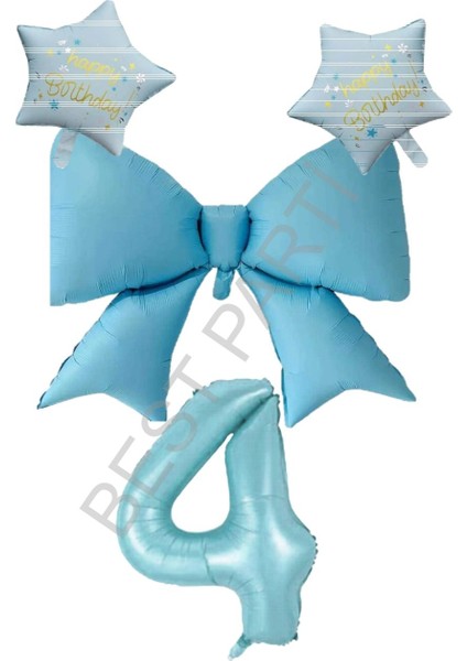 Mavi Renk Yıldız Fiyonk Rakam Folyo Balon Seti 4 Yaş