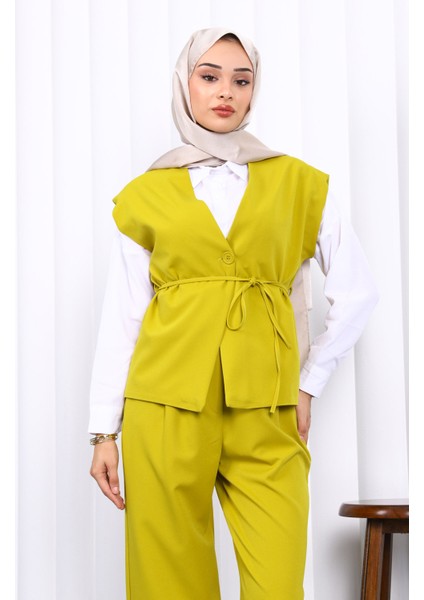 Yağ Yeşili Yelek Pantolon Ikili Takım modelleri