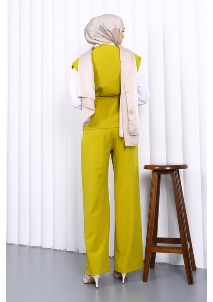 Yağ Yeşili Yelek Pantolon Ikili Takım fırsatları