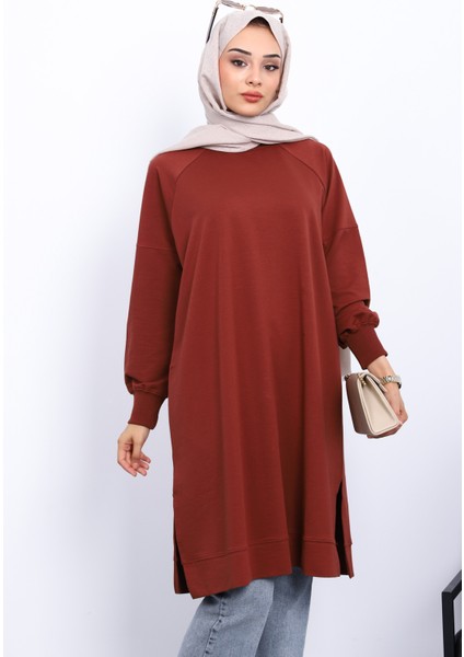 Kiremit Yanları Yırtmaçlı Modal Tunik