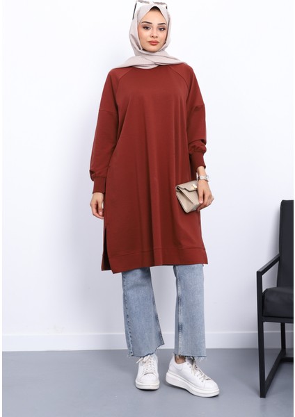 Kiremit Yanları Yırtmaçlı Modal Tunik fiyatları