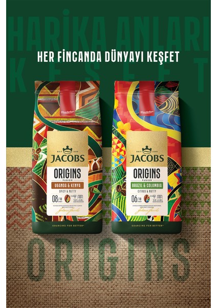 Origins Brazil & Colombia + Uganda & Kenya Çekirdek Kahve 1 kg 2'li Paket fırsatları