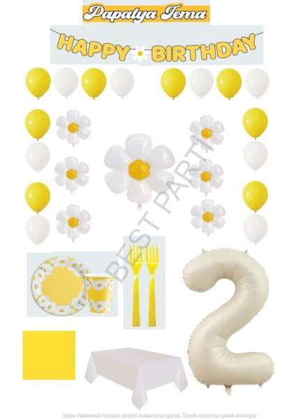 Best 2 Yaş Papatya Temalı Doğum Günü Parti Seti