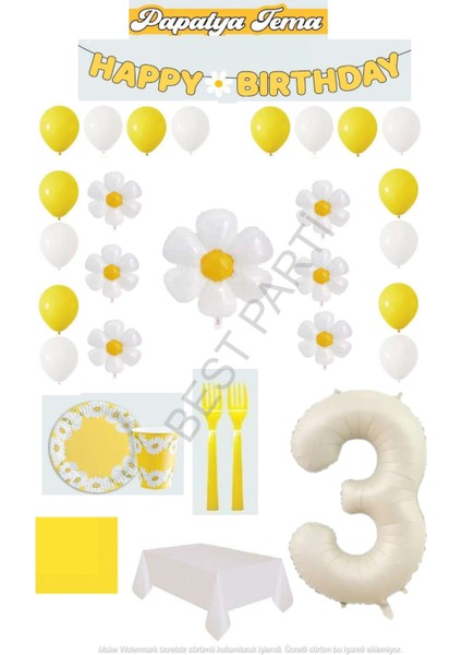 Best 3 Yaş Papatya Temalı Doğum Günü Parti Seti