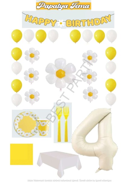 Best 4 Yaş Papatya Temalı Doğum Günü Parti Seti