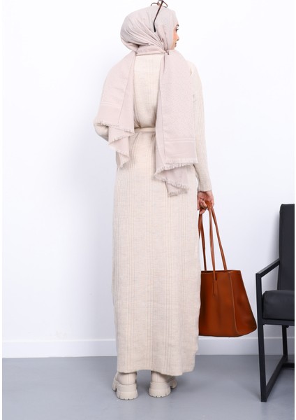 Taş Dik Yaka Fitilli Triko Elbise modelleri