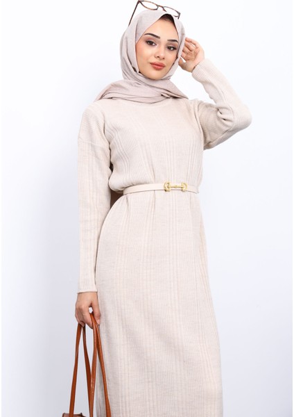 Taş Dik Yaka Fitilli Triko Elbise fırsatları