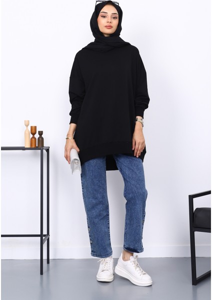 Siyah Önü Kısa Arkası Uzun Oversize Sweatshirt fiyatları