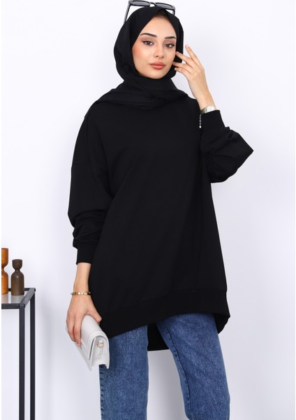 Siyah Önü Kısa Arkası Uzun Oversize Sweatshirt fırsatları