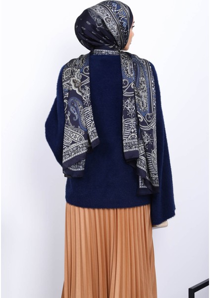 Lacivert Bisiklet Yaka Oversize Angora Yumoş Triko Kazak fırsatları