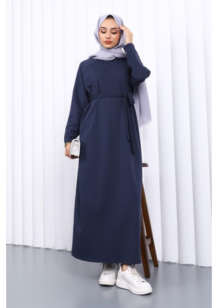 Lacivert Bisiklet Yaka Bel Kuşaklı Elbise fiyatları