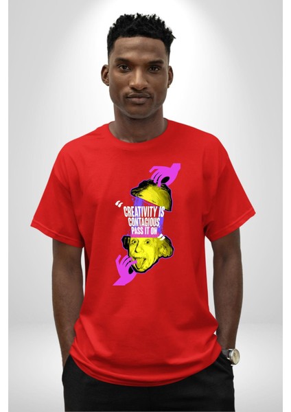 Einstein Retro Dil Çıkarma Devam Ettir Grafik Baskılı Pamuklu Penye Kadın Erkek Kırmızı Tişört