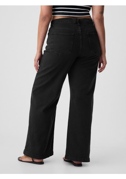 Kadın Siyah High Rise Stride Wide-Leg Jean Pantolon