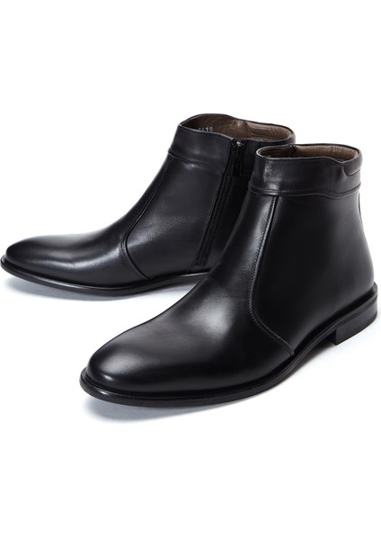 Erkek Siyah Fermuarlı Deri Klasik Bot 25WFD601618 modelleri
