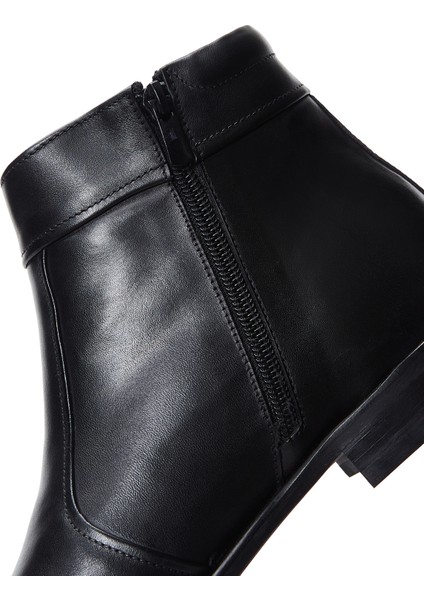 Erkek Siyah Fermuarlı Deri Klasik Bot 25WFD601618