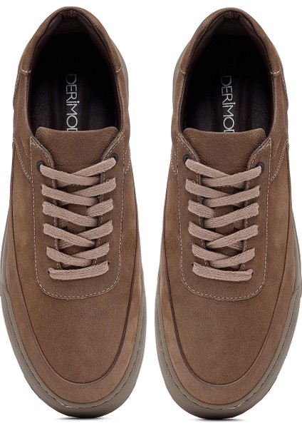 Erkek Bej Bağcıklı Nubuk Deri Sneaker 25WFD7607V3