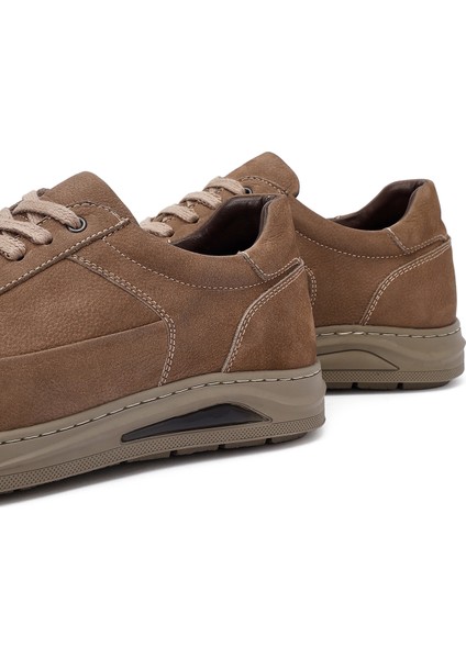 Erkek Bej Bağcıklı Nubuk Deri Sneaker 25WFD7607V3