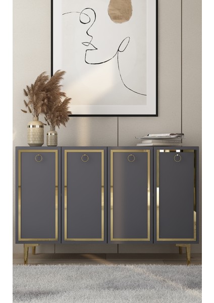 Wollydd (KM120) Konsol-Çok Amaçlı Dolap Antrasit-Altın