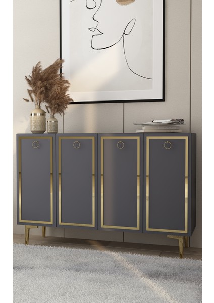 Wollydd (KM120) Konsol-Çok Amaçlı Dolap Antrasit-Altın fiyatları